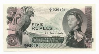Seychelles 5 Rupees P.  14a 1968 Gef Note Rare Qeii
