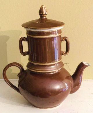 Rare Apilco France 4 Piece Vintage Porcelain Stacking Teapot Brown