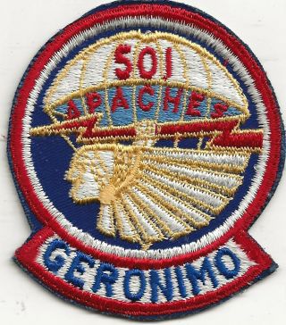 Ex/rare Vn " 501st Inf Regt,  Abn,  Geronimo " Patch - F/emb On Twill