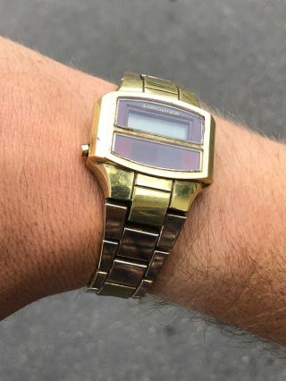 Rare Early Longines Gemini Ii Digital Lcd Dual Screen 14k Gold Wrist Watch