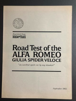 1965 Alfa Romeo Giula Spider Veloce R&t Reprint Advertising Folder Rare Awesome