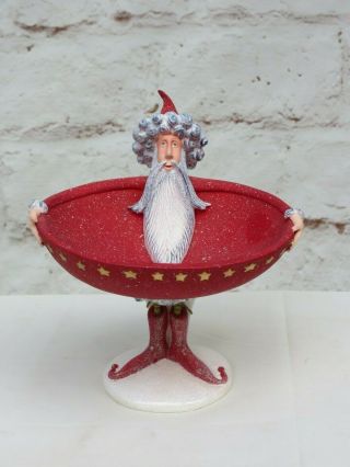 Rare Dept 56 Christmas Krinkles Patience Brewster Santa Claus Candy Bowl - Euc