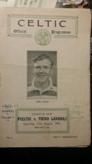 Celtic V Third Lanark Aug 1951 Glasgow.  Rare