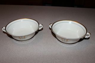 2 Rare Vintage Syracuse China Double Handle Soup Bowls Governor Clinton