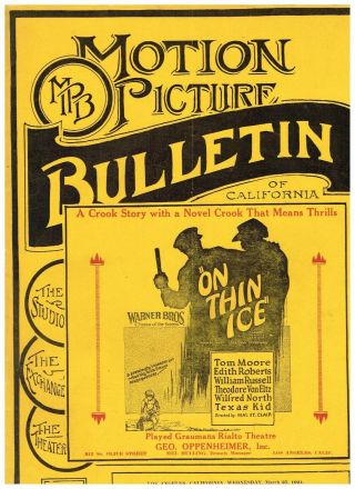 Very Rare March 25,  1924 Motion Picture Bulletin Of California