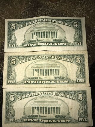 RARE MISCUT (1) THREE - $5 1974 Five Dollar USA Federal Reserve Note 2