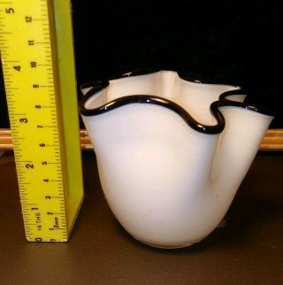 Antique / Vintage Murano White Cased Art Glass Vase W Black Rim Rare