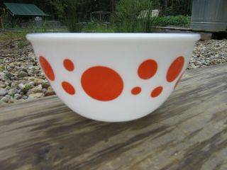 Hazel Atlas Orange Polka Dot Mixing Bowl - Rare Vintage 8.  5 " Mid Century Kitchen