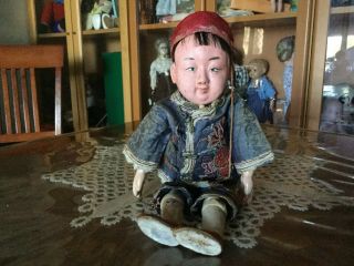 Antique Rare Chinese Doll Ca 1900s On Orig Body And Outfit Ht 32cm