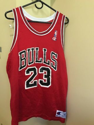 Rare Vintage Michael Jordan Chicago Bulls Jersey Size 48 Champion Nba 23 Red