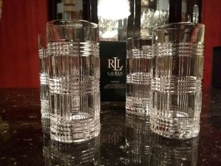 Brand Nwt Rare Ralph Lauren Lead Crystal Glen Plaid Highball Glass,  Set Of 4