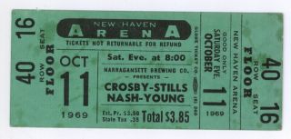 Mega Rare Crosby Stills Nash And Young 10/11/69 Haven Ct Ticket & Csny