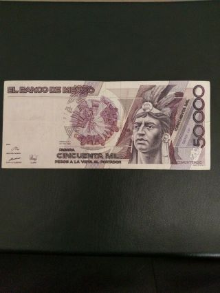 50,  000 Pesos Bill (1990 Series),  Rare In Circulated 7/10