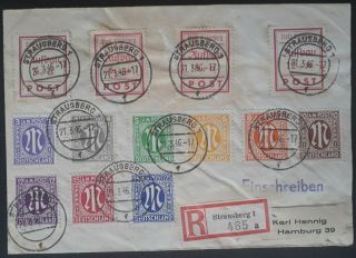 Very Rare 1946 Germany (allied Occ) Regd Cover Ties 13 Stamps W Strausberg Local