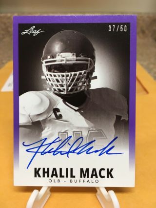Khalil Mack Rookie Autograph Card 2014 Leaf Originals Purple Rare Sp 37/50 Bears
