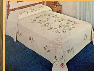 Rare Bucilla Jacobean Bedspread 2310 Ecru Crewel Embroidery Kit Vtg Single