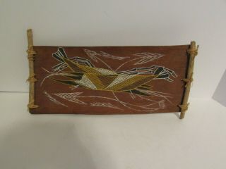 Vintage Australian Aboriginal Art Work On Wood Bark Rare