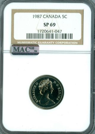 1987 Canada 5 Cents Ngc Mac Sp69 Pq Solo Finest Graded Rare