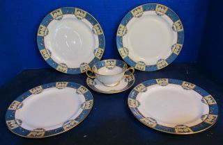 Rare Lenox China " The Tremont " 2 Handled Cup & Saucer 4 Salad Plates Near