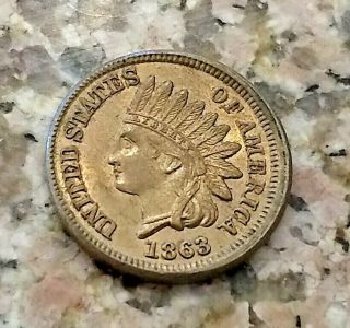Rare 1863 War Date U.  S Indian Head Penny Clear Sharp Details N/r