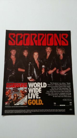 The Scorpions " World Wide Live " (1985) Rare Print Promo Poster Ad