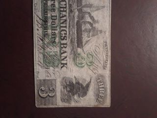 (E - 3198) VERY RARE 1862 The Mechanics Bank of Philadelphia $3 Note - Green 3s 2