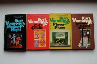(4) Kurt Vonnegut Jr Vtg Books Mother Night Cats Cradle Player Piano Monkey Rare