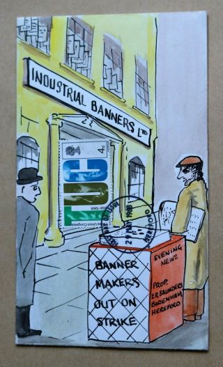 British Anniversaries Tuc 1968 Rare Hand Painted Banner Makers Out On Strike Fdc