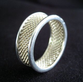 Rare Retired Tiffany & Co Sterling Silver.  925 Wide Mesh Bar Ring Sz 9 - 9.  5