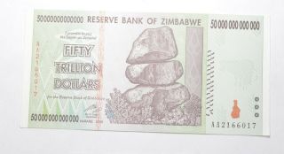 Rare 2008 50 Trillion Dollar - Zimbabwe - Uncirculated Note - 100 Series 262