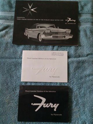 " Rare " 1958 Plymouth Fury Owners Membership Book And Sales Brochure