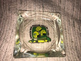 Rare Vintage Green Bay Packers Hall Of Fame Glass Ashtray 3 - 1/2 " Sq.  Man Cave