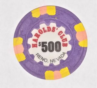 Casino Chip Harolds Club Reno Nevada Purple Paulson Top Hat & Cane $500 Rare M