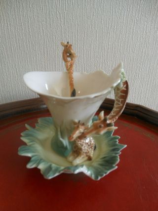 Franz Porcelain - Rare Giraffe Cup,  Saucer And Spoon With Cert