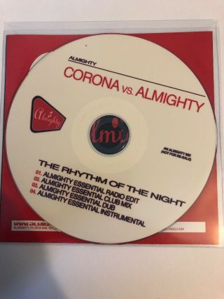 Corona Vs Almighty - Rhythm Of The Night Almighty Mixes - Rare Cdr Promo
