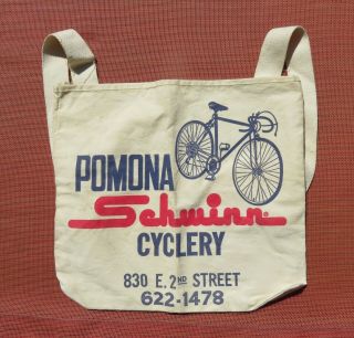 Rare Pomona Schwinn Cyclery Bicycle Bag Antique Vintage Advertising Collectible