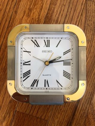 Vintage Seiko Quartz Stainless W/ Brass Desk Mantle Clock W/alarm.  Very Rare