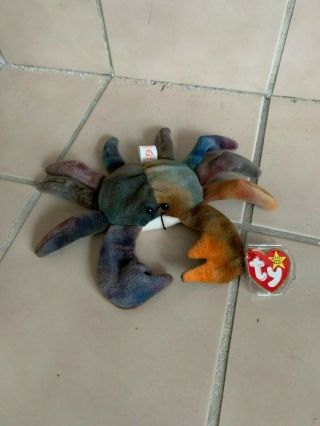 Rare Claude The Crab Ty Beanie Baby,  First Generation,  Pvc Pellets