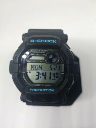 Casio G - Shock Mens Authentic,  Rare Blue Vibration Alarm Black Watch Gd350 - 1c