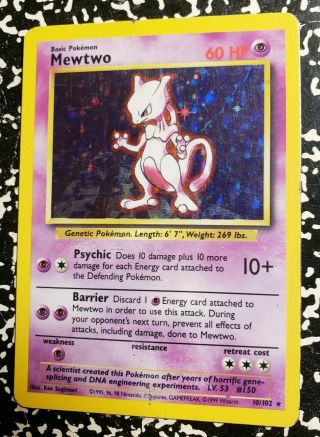 Mewtwo 10/102 Base Set Pokemon Card Holo Foil Rare Lp