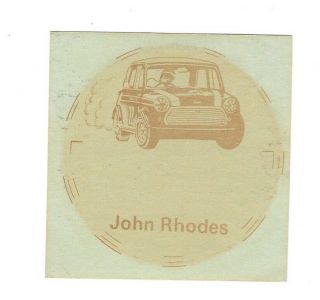John Rhodes Mini Racing Window Sticker Transfer Downton Cooper S Gt Rare