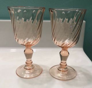 Vintage Pink Depression Glass 4 7/8 " Tall Wine Glass France Set Of 2 - Rare