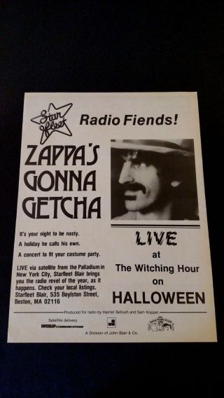Frank Zappa " Live On Halloween " 1981 Rare Print Promo Poster Ad
