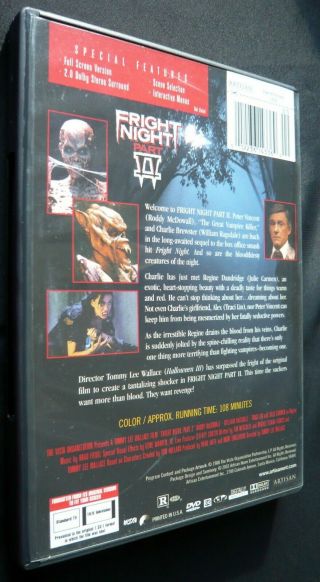 Fright Night Part II 2 DVD (Region 1) Rare OOP Cult Classic (Artisan) 2