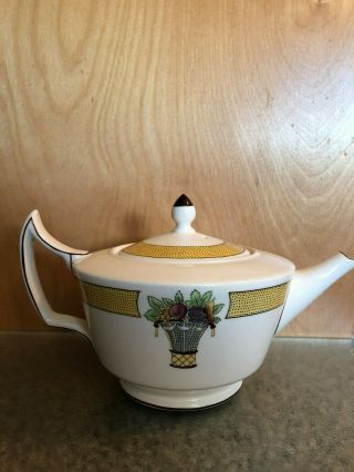Vintage Wedgewood Directoire Teapot & Lid.  Rare,  Yellow Stripe,  Fruit Basket.