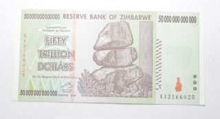 Rare 2008 50 Trillion Dollar - Zimbabwe - Uncirculated Note - 100 Series 307
