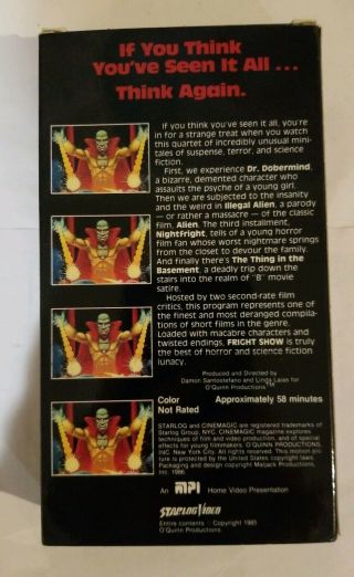 Fright Show VHS Starlog Video Cinemagice Rare Horror Anthology hard to find. 2
