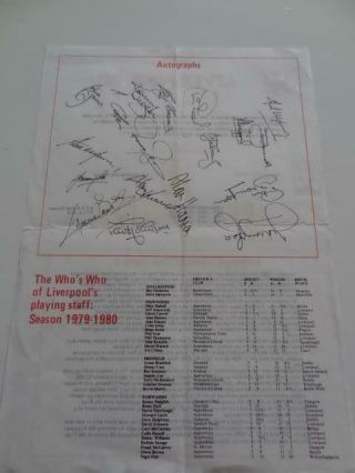 Liverpool Fc 1979 - 80 Rare Official Club Issued Autograph Sheet