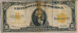 1922 $10 Gold Certificate Rare Circulated Gold Note
