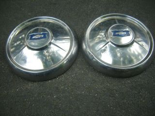 2 Vintage Chevy Dog Dish Hub Caps 10 1/2 " Rare